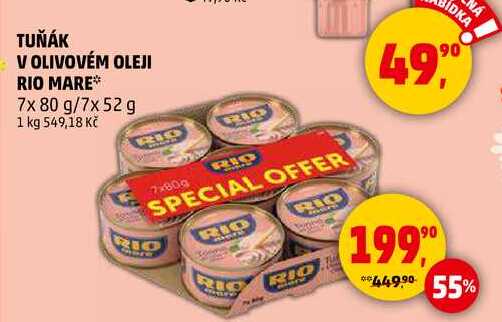 TUŇÁK V OLIVOVÉM OLEJI RIO MARE, 7x 80 g/7x52 g  