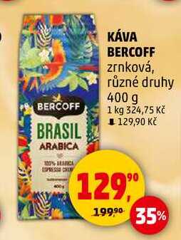KÁVA BERCOFF zrnková, různé druhy, 400 g 