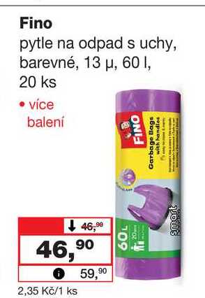 Fino pytle na odpad s uchy, barevné, 13 μ, 60, 20 ks 