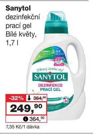Sanytol dezinfekční prací gel Bílé květy, 1,7l