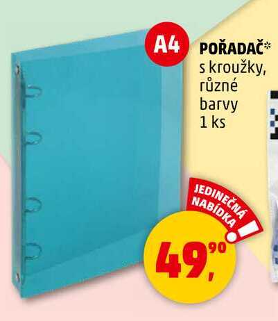 POŘADAČ, s kroužky, různé barvy, 1 ks  