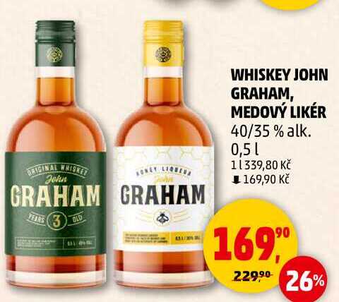 WHISKEY JOHN GRAHAM, MEDOVÝ LIKÉR 40/35 % alk., 0,5 l