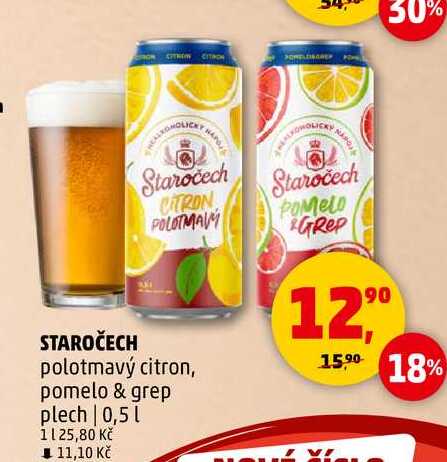 STAROČECH polotmavý citron, plech, 0,5 l 