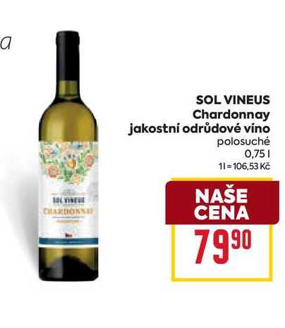 SOL VINEUS Chardonnay jakostní odrůdové víno polosuché 0,75l