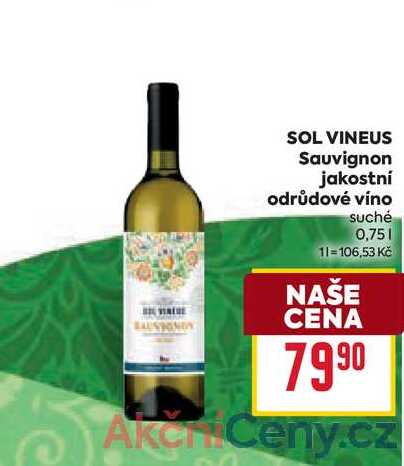 SOL VINEUS Sauvignon jakostní odrůdové víno suché 0,75l