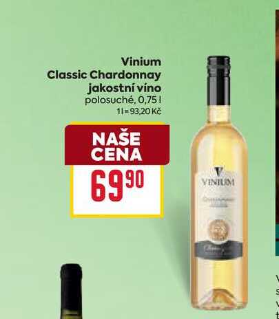 Vinium Classic Chardonnay jakostní víno polosuché, 0,75l