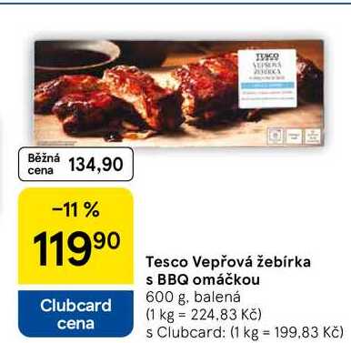 Tesco Vepřová žebírka s BBQ omáčkou, 600 g, balená  