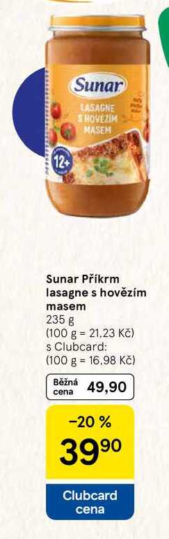 Sunar Příkrm lasagne s hovězím masem, 235 g 