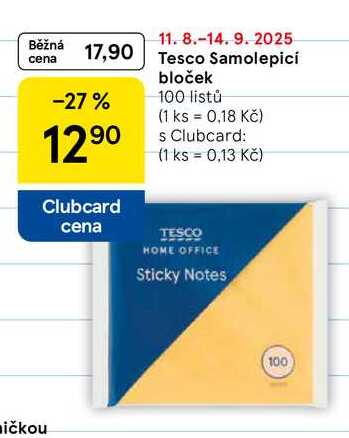Tesco Samolepicí bloček, 100 listů  