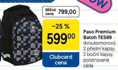 Paso Premium Batoh TE589, dvoukomorový. 2 přední kapsy. 2 boční kapsy. polstrovaná záda 