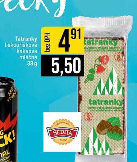 Tatranky lískooříškové kakaové mléčné 33 g