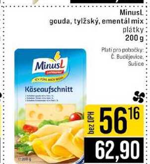Minusl gouda, tylžský, ementál mix Minusl plátky 200 g