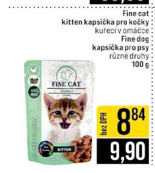 Fine cat kitten kapsička pro kočky kuřecí v omáčce Fine dog kapsička pro psy různé druhy 100 g