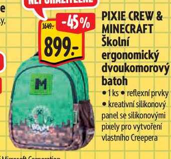 PIXIE CREW & MINECRAFT Školní ergonomický dvoukomorový batoh 