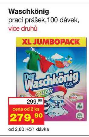 Waschkönig prací prášek, 100 dávek, více druhů