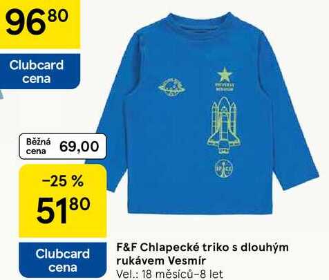 F&F Chlapecké triko s dlouhým rukávem Vesmír Vel.: 18 měsíců-8 let 