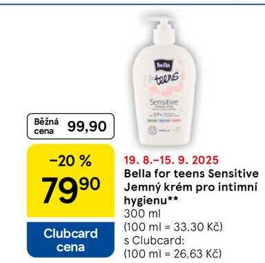 Bella for teens Sensitive Jemný krém pro intimní hygienu, 300 ml  