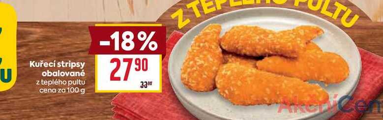 Kuřecí stripsy obalované z teplého pultu cena za 100 g 