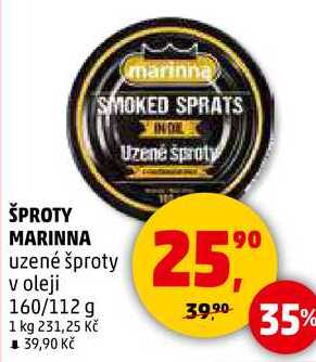 ŠPROTY MARINNA uzené šproty v oleji, 160/112 g 