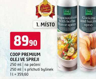 COOP PREMIUM OLEJ VE SPREJI 250 ml na pečení 250 ml s příchutí bylinek 