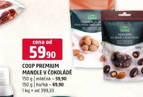 COOP PREMIUM MANDLE V ČOKOLÁDĚ 150 g mléčná 150 g hořká 