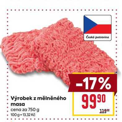 Výrobek z mělněného masa cena za 750 g