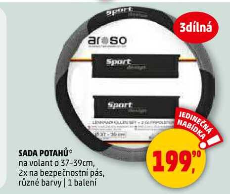 SADA POTAHŮ, na volant o 37-39cm, 2x na bezpečnostní pás, různé barvy, 1 balení 