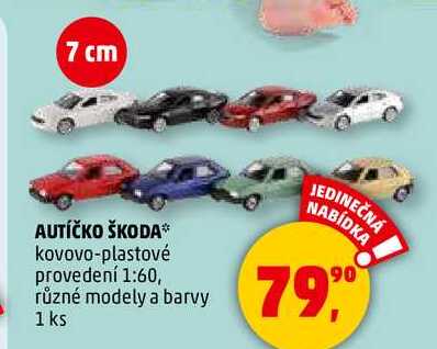 AUTÍČKO ŠKODA kovovo-plastové provedení 1:60, různé modely a barvy, 1 ks 