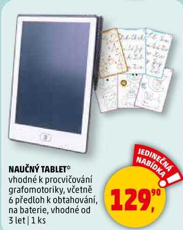 NAUČNÝ TABLET vhodné k procvičování grafomotoriky, včetně 6 předloh k obtahování, na baterie, vhodné od 3 let, 1 ks 