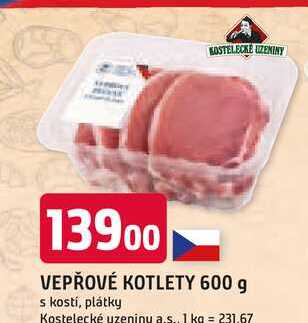 VEPŘOVÉ KOTLETY 600 g s kostí, plátky 
