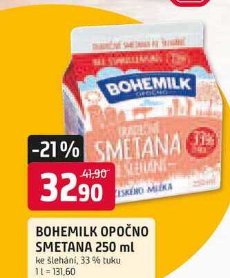 BOHEMILK OPOČNO SMETANA 250 ml ke šlehání, 33 % tuku 