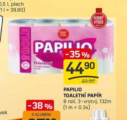 PAPILIO TOALETNÍ PAPÍR 8 rolí, 3-vrstvý, 132m