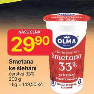 OLMA Smetana ke šlehání čerstvá 33% 200 g 