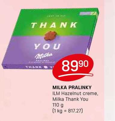 MILKA PRALINKY ILM Hazelnut creme, Milka Thank You 110 g 