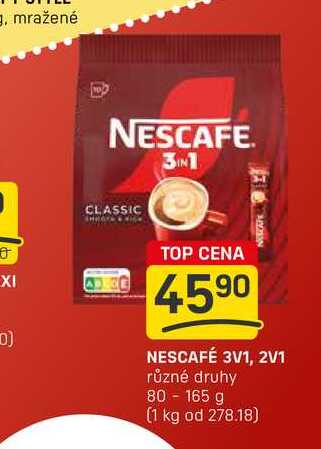 NESCAFÉ 3V1, 2V1 různé druhy 80-165 g 