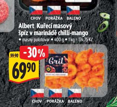   Albert Kuřecí masový špíz v marinádě chilli-mango  400 g