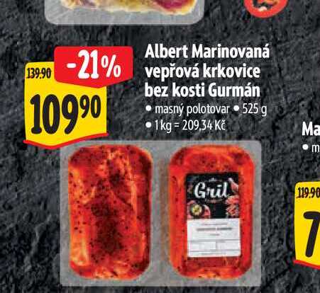 Albert Marinovaná vepřová krkovice bez kosti Gurmán 525 g