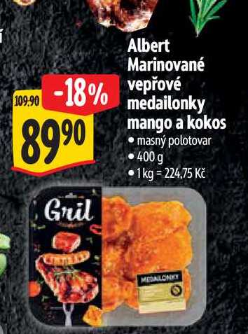 Albert Marinované vepřové medailonky mango a kokos  400 