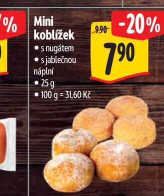 Mini koblížek s nugátem s jablečnou náplní 25g 