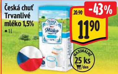 Česká chuť Trvanlivé mléko 1,5%, 1 l v akci