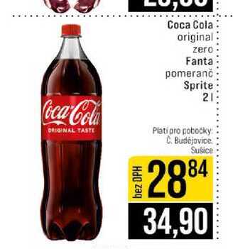 Coca Cola original zero Fanta pomeranč Sprite 2l