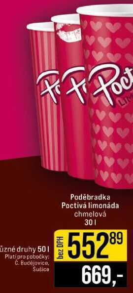 Poděbradka Poctivá limonáda chmelová 30l