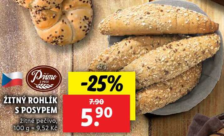 ŽITNÝ ROHLÍK S POSYPEM, 62 g