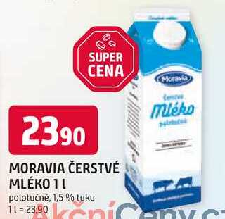 MORAVIA ČERSTVÉ MLÉKO 1l polotučné, 1,5 % tuku 