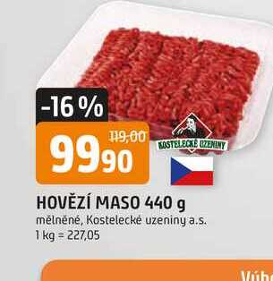 KOSTELECKÉ UZENINY HOVĚZÍ MASO 440 g mělněné
