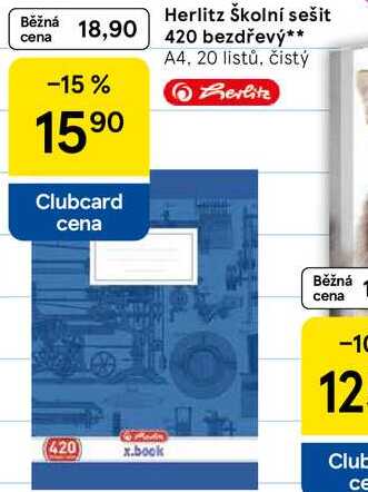 Herlitz Školní sešit 420 bezdřevý, A4, 20 listů, čistý