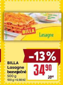 BILLA Lasagne bezvaječné 500g
