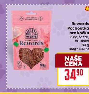 Rewards Pochoutka pro kočku kuře, šanta, brusinka 80 g 