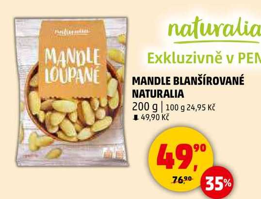 MANDLE BLANŠÍROVANÉ NATURALIA, 200 g 