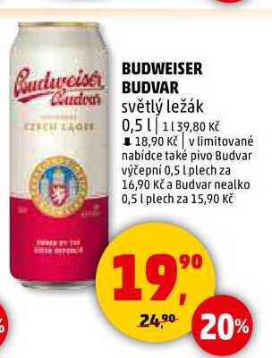 BUDWEISER BUDVAR světlý ležák plech, 0,5 l